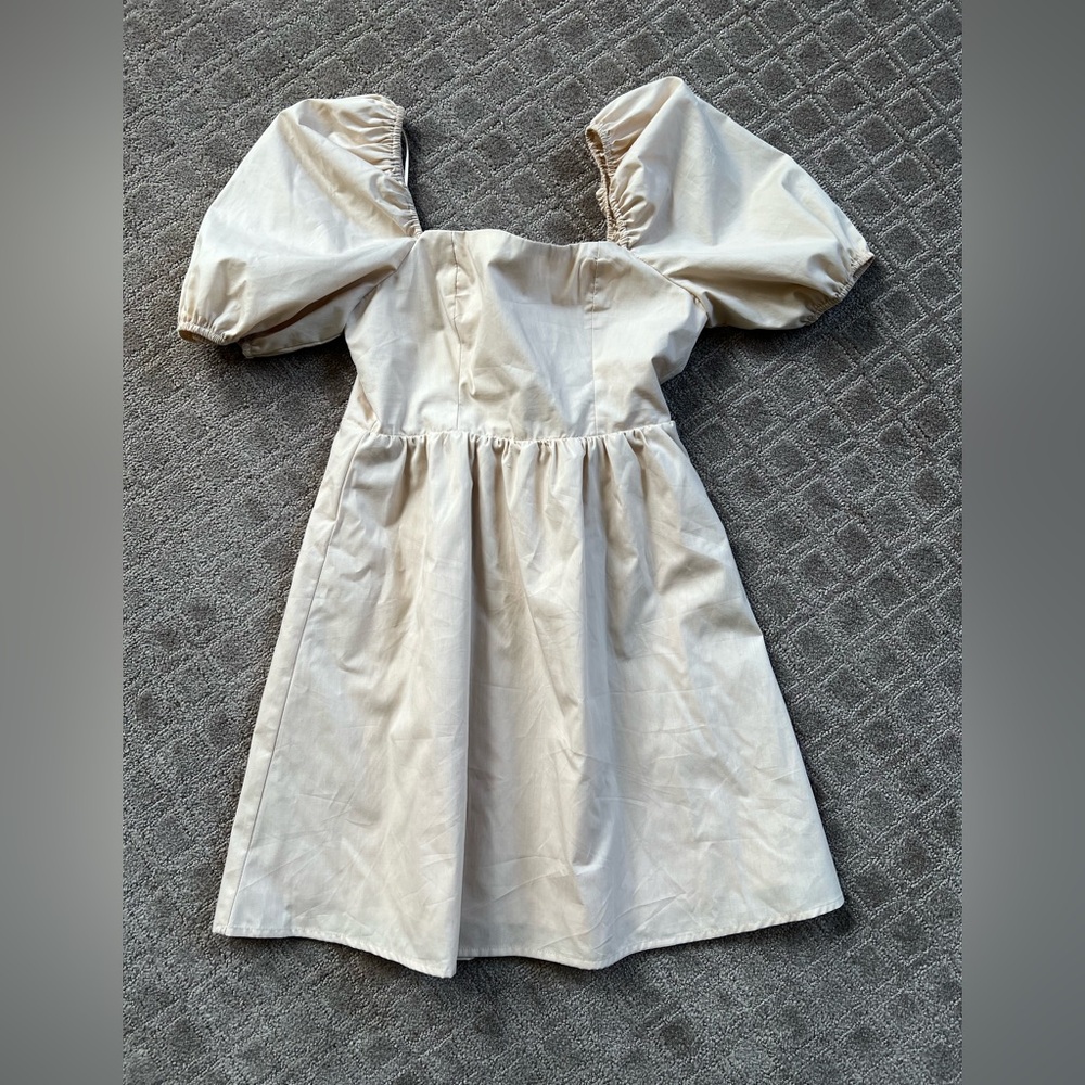 Copper Key Cream Puff Sleeve Babydoll Mini Dress